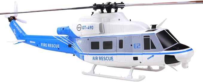 Helidirect Goosky E2 UH-1Y GPS 15+ Minutes Flight - Electric Brushless RC Helicopter 1:35 Scale with Carrying Case for Beginners &amp Adult (Blue/White BNF with Carrying Case)
