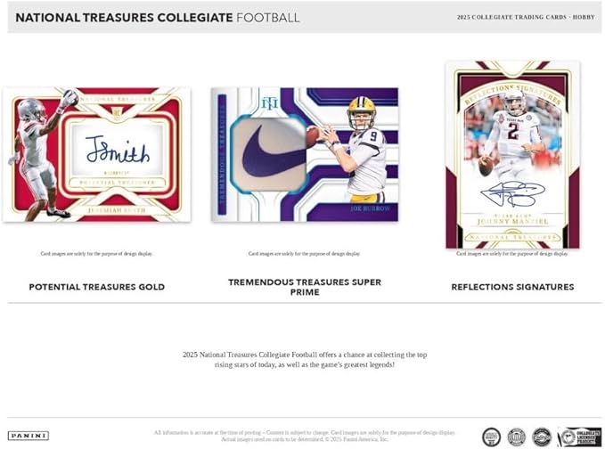 2025 Panini National Treasures Collegiate Football Hobby Trading Card Box (7 Autographs or Memorablia Per Box)