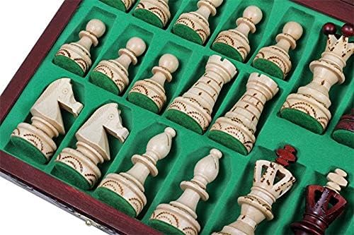 Handmade Chess Set European Ambassador with 21 Board and Hand Carved Chess Pieces