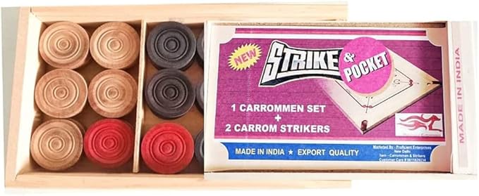 AnNafi® Wooden Carrom Coins Carrom Coin Made of Wood | Complete Set of 24 Attractive Carrom Board Coins + 1 Premium Striker | Carrom Board Coins Set | Can be Used for Checkers (Wooden Coins) Clubs