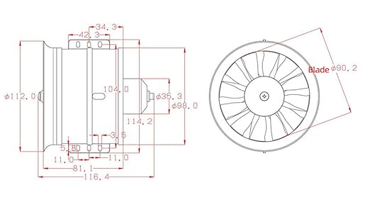 DD 90mm EDF 12 Blades Ducted Fan with 1450KV RC Brushless Motor Balance Tested for EDF 6S RC Jet Airplane