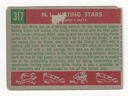 Richie Ashburn and Willie Mays N.L. Hitting Kings Collectible Baseball Cards - 1959 Topps Baseball Card #317 (Philadelphia Phillies &amp San Francisco Giants) Free Shipping