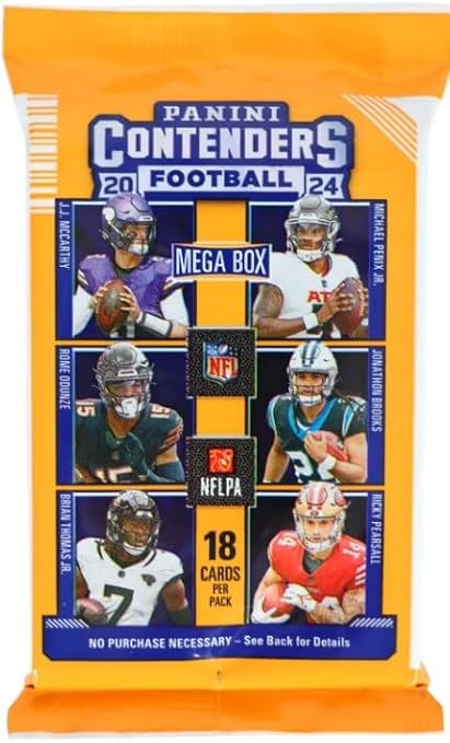 NEW 2024Contenders Football Card MEGA Box 1 AUTOGRAPH and 2 JERSEY Cards Per Box 108 Total Cards - Bonus Patrick Mahomes Card-Sized Print