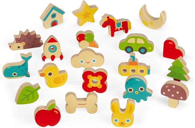 Janod Memory Touch Recognition Game - 21 Wooden Pieces - Ages 3+ - J05318