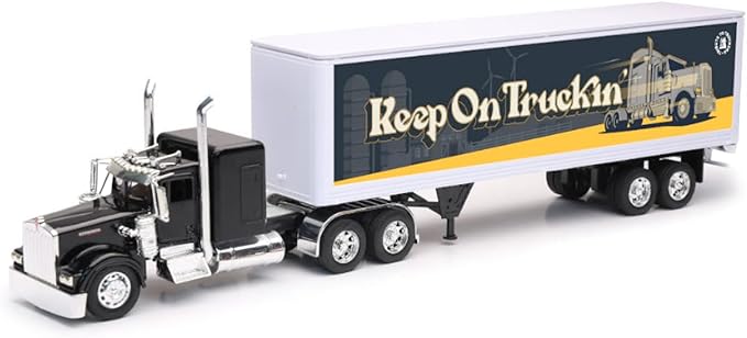 Shop72 1:32 Scale Toy Truck with Trailer Diecast Semi Long Hauler Truck Collectible Long Hauler with Dry Van Trailer Realistic Diecast 18 Wheelers Semi Replica Kenworth W900 Model - Keep On Truckin