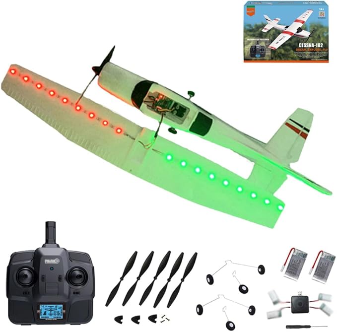 RC Airplane F949pro RC Plane 1020 Motor 3CH 2.4GHZ EPP RC Plane for Adults CESSNA-182 3D6G Gyroscope RTF RC Glider Planes with 2 Batteries Replaceable Parts (LED 2BSL)