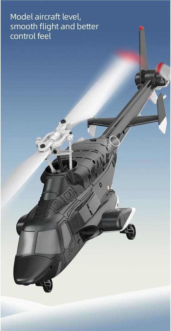 RC Helicopter Model A61 1/53 Scale Air-Wolf 2.4G 4CH Single Rotor RC Plane with Optical Flow Altitude Hold (RTF Version/Black and White) (Black White)