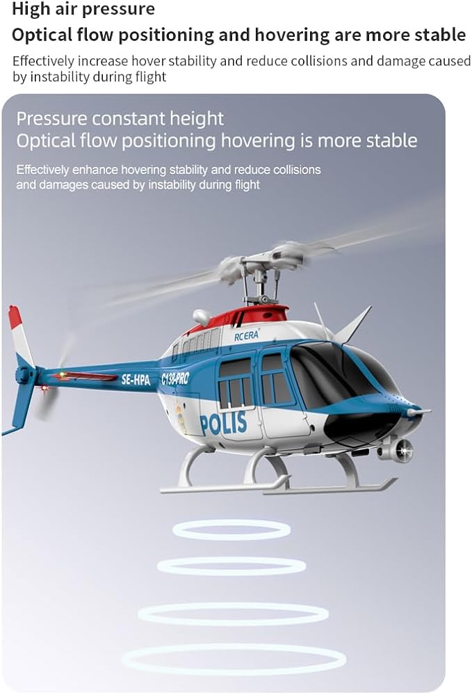 RC ERA 1/33 Scale C138 Pro Bell 206 RC Helicopter 2.4G 6CH 6-Axis Gyro Flybarless Heli with Optical Flow Upside Down 3D Rolling One-Key Takeoff(4 Battery)