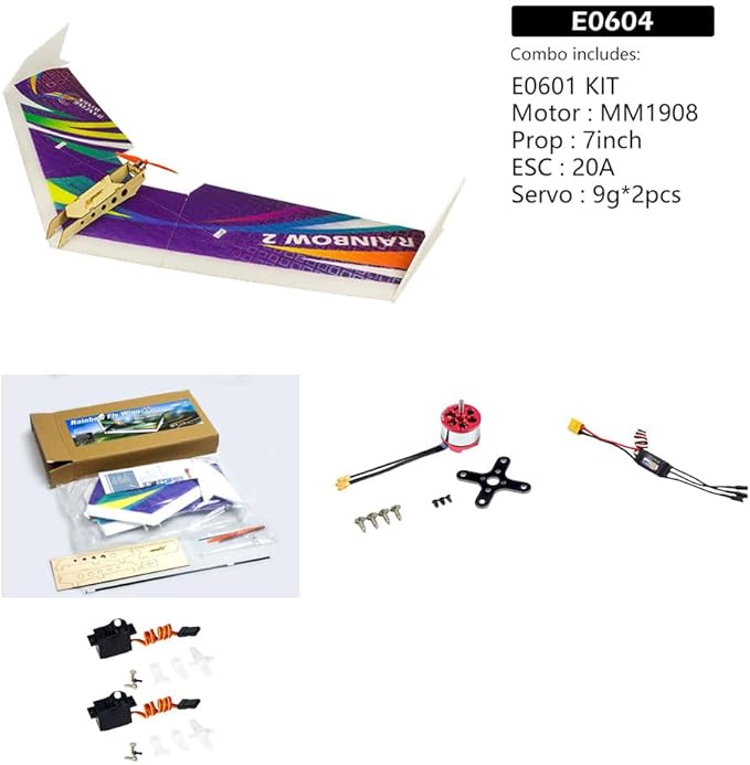 DW Hobby EPP Electric Micro Flying Wing Rainbow ZAGI Plane w/1000mm Wingspan Delta Wing Tail-Pusher Flying Aircraft for Toy Plane Model Aeroplane to Build (E0604)
