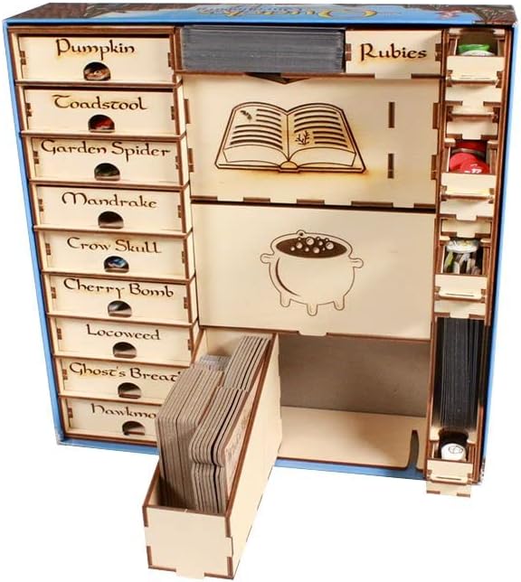 The Broken Token Game Organizer Compatible with Quacks of Quedlinburg - Wooden Game Organizing Box with Multiple Trays