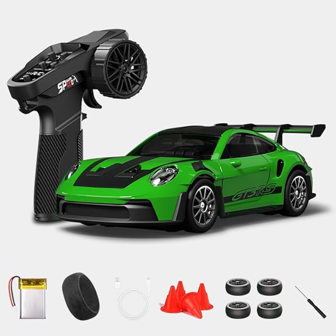 1:43 RC Drift Car D43-01 - 2.4G Full Proportional 4WD Alloy 20KM/H High Speed RC Racing Car with Gyro Silent Bearings Adjustable Speed &amp Lighting(Q5/Green/D43-01)
