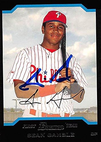 Sports Memorabilia Autograph Warehouse 244598 Sean Gamble Autographed Baseball Card - Philadelphia Phillies FT 2004 Bowman First - No. BDP73 Rookie
