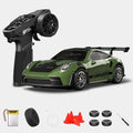 1:43 RC Drift Car D43-01 - 2.4G Full Proportional 4WD Alloy 20KM/H High Speed RC Racing Car with Gyro Silent Bearings Adjustable Speed &amp Lighting(Q9/Dark Green/D43-01)