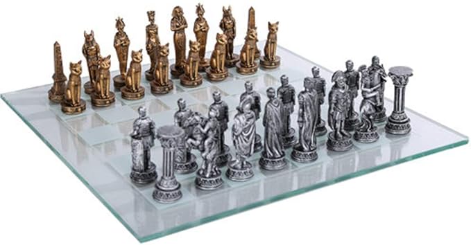 Pacific Giftware Romans Vs Egyptians Chess Set with Glass Board Set