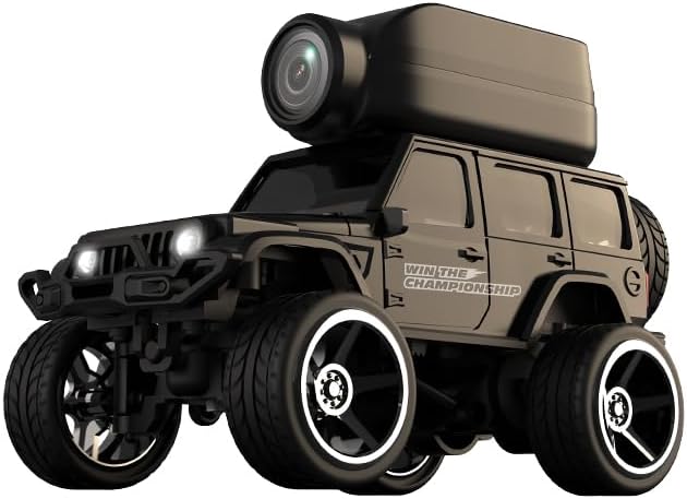 1:64 Mini Alloy Video RC Car – APP &amp Remote Control Built-in Camera for Real-Time Viewing Shock-Absorbing Climbing Design LED Lights 30m Range &amp 15min Runtime（Black）