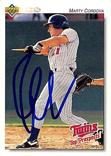 Autograph Warehouse 245205 Marty Cordova Autographed Baseball Card 1992 Upper Deck Top Prospect No. 115 - Minnesota Twins