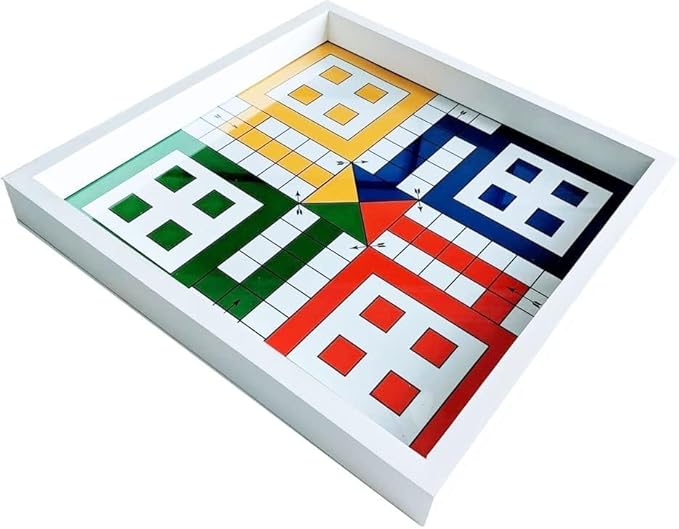 Real Glass Top Game Board with Chess Checkers Backgammon Ludo (Caribbean &amp Indian) Chausar Pachisi Tic-Tac-Toe Snakes and Ladders and a Drinking Dice Board Game.