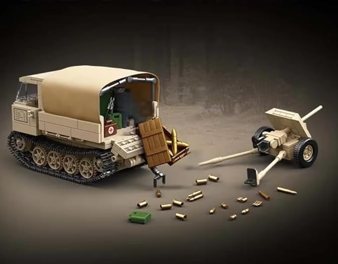 General Jim's WW2 Armored Vehicle Building Block Set - RSO/01 Track Tracker &amp 37mm Anti-Tank Set - 606 Pieces