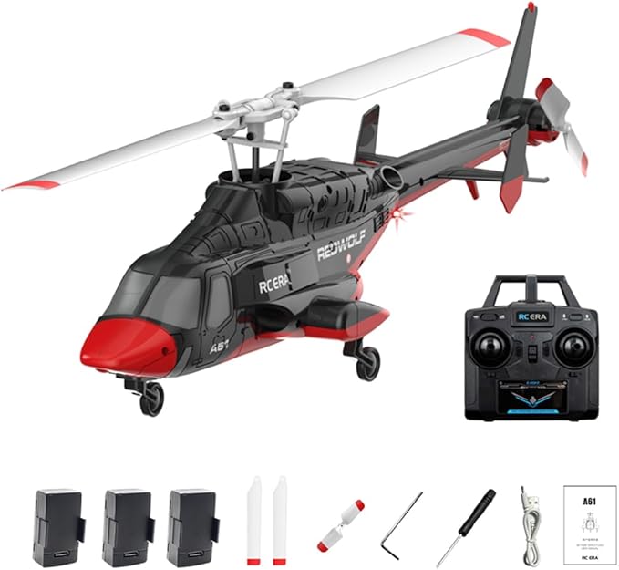 RC ERA A61 Air-Wolf RC Helicopter 1/52 Scale 2.4G 4CH Single Rotor Heli Military Aircraft with One-Key Start Altitude Hold Remote Control for Adults &amp Beginners