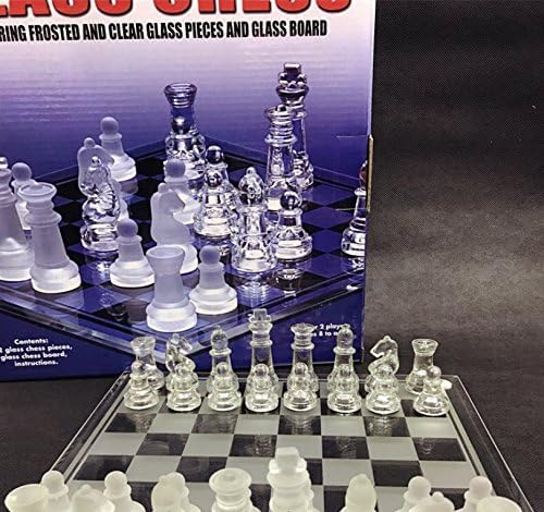 10*10 Glass Chess Set Frosted and Clear Pieces Felted Bottom for Adult and Teens（Gift for Game Education）