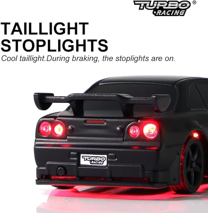 Turbo Racing 1:76 Scale Sport RC Car with Full Proportional RTR 2.4GHZ Remote Control with 2 Replaceable Body Shell (C74 Black)