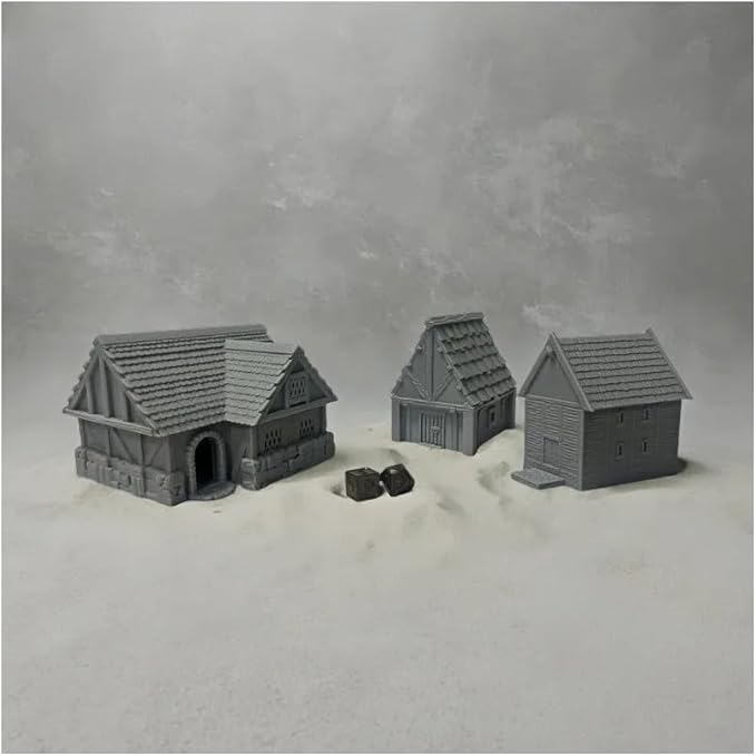 Paintable Tabletop Miniature Little Town Building Terrains Compatible with RPG War Games - 18mm Scale Dioramas Building Set Scenery with Medieval Architecture Style by HAUTICO (HVillageHouses1-1)