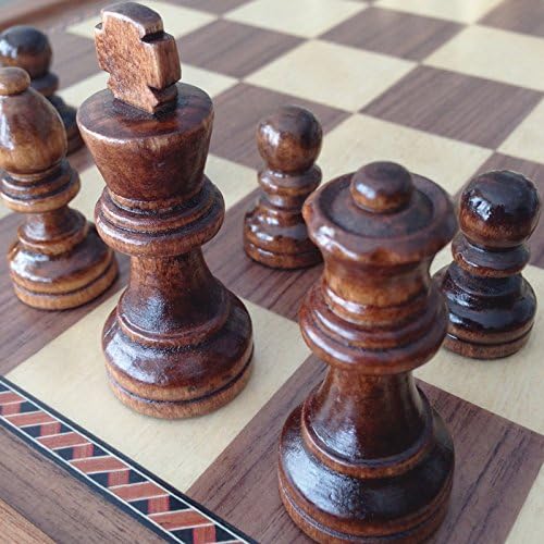 4 Less CO 19 Large Deluxe Chess Board Game Set Box Inlaid Walnut Wood Pieces 1208M