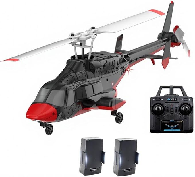 RC Helicopter Model A61 1/53 Scale Air-Wolf 2.4G 4CH Single Rotor RC Plane with Optical Flow Altitude Hold (RTF Version/Black and White) (Red Black)
