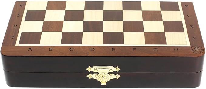 House of Chess - 8 Inch Wooden Magnetic Folding Travel Chess Set - Board with Algebraic Notation + 2 Extra Pawns &amp 2 Extra Queens- Handmade (Ringy Rosewood)