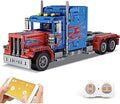 General Jim's RC Semi Truck Building Blocks Set Remote and App Controlled Model with Opening Doors Extendable Bed Dual Axles Flame Design 839 Pieces 1:20 Scale