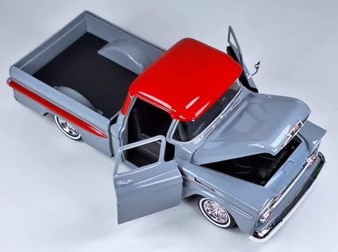 1958 Apache Fleetside Pickup Truck Lowrider Gray with Red Top Get Low Series 1/24 Diecast Model Car by Motormax 79033gry