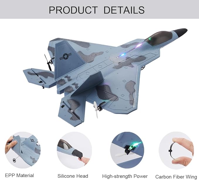 RC Plane F22 Raptor Model 4CH 3D/6G RC Airplane for Adults and Beginners 2.4Ghz RC Jet with LED Light Ready to Fly Outdoor Remote Control Airplane with 2 Batteries