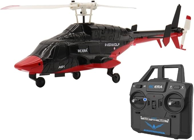 RC ERA A61 AirWolf 110-size Electric RC Helicopter RTF with 6-Axis Gyro for Stable Flight &amp 2.4GHZ Upgraded Radio TX - Micro Scale RC for Adult/Beginner/Advanced (Black/Red (ERA-A61-RTF-BR))