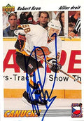Autograph Warehouse 245530 Robert Kron Autographed Hockey Card - Vancouver Canucks44 FT 1992 Upper Deck - No. E8