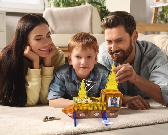 Tytan Tiles Pirate Ship &amp Island 60-Piece Magnetic Tiles Building Set Fun Kids’ STEM Toy Creative Play Shape &amp Pattern Recognition Fine Motor Skills Includes Storage Bag Ages 3 and Up