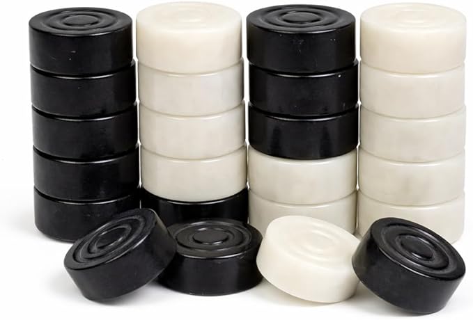 Marble Chess and Checker Pieces Set with Free Storage Box Collection (White Black)