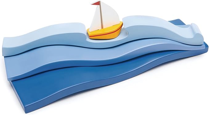 Tender Leaf Toys - Blue Water – Open-Ended Solid Wood Waves Toy Set for Displaying Sea Creatures for Kids Age 3+