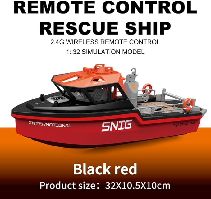 RC Jet Boat Remote Control Boat Port Tugboat Watercraft 8km/h 1/12 Scale 2.4Ghz 4CH for 14y+ Beginners on Lake Pool RTR/Black