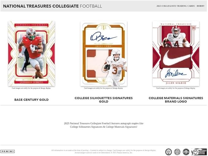2025 Panini National Treasures Collegiate Football Hobby Trading Card Box (7 Autographs or Memorablia Per Box)
