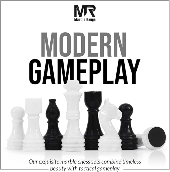 Marble Chess Set for Adults 15 Handmade Black &amp White Board Game with 32 Chess Pieces 2 Extra Queens &amp Storage Box Luxury Travel Game – Elegant Home Décor