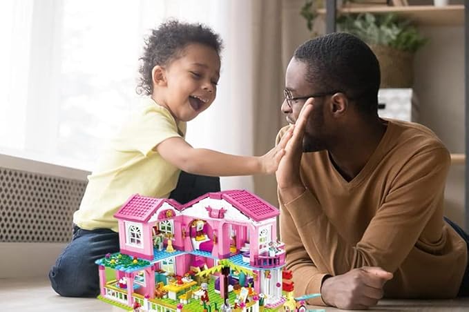 SlubanKids Girls Dream Villa Building Sets for Kids Colorful 3D 896 Pc Stackable Toys DIY Villa Building Creative Play Includes People DIY Design Building Kit Play Set Toys for Kids Aged 6-12