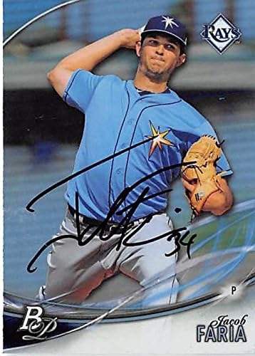 Sports Memorabilia Autograph Warehouse 344666 Jacob Faria Autographed Baseball Card - Tampa Bay Rays 2016 Topps Bowman Platinum No. TPJF Rookie Refractor