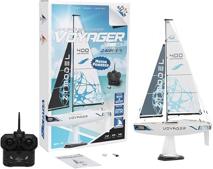 Voyager 400 2.4GHz RC Motor Powered Sailboat in Blue - 26 Tall