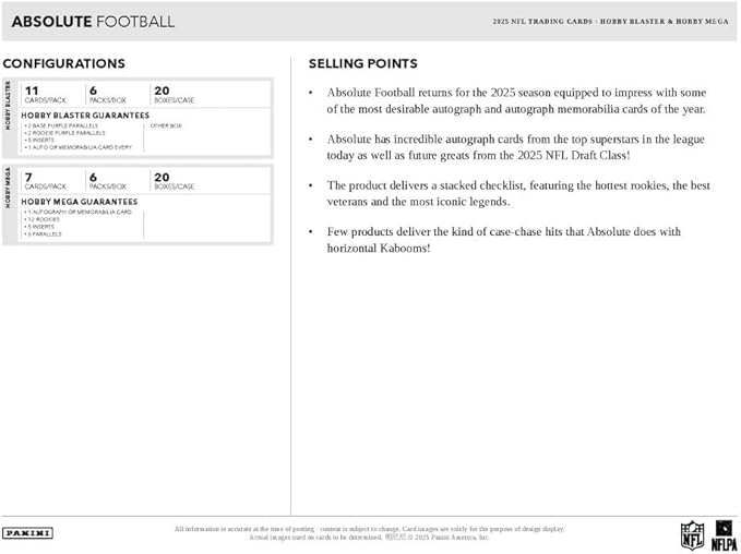 Panini 2025 Absolute Football Hobby Mega Box