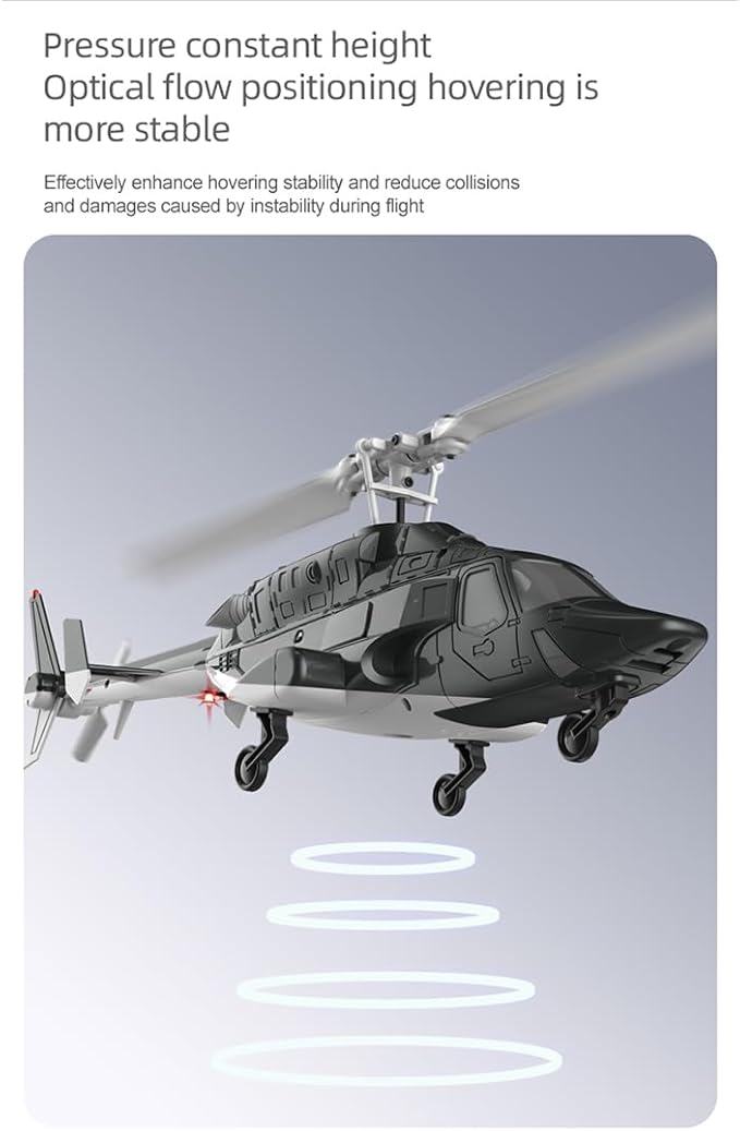 RC Helicopter Model A61 1/53 Scale Air-Wolf 2.4G 4CH Single Rotor RC Plane with Optical Flow Altitude Hold (RTF Version/Black and White) (Black White)