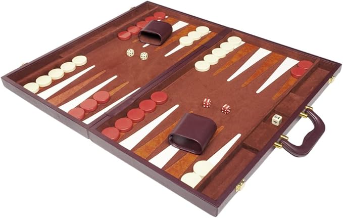 21-inch Backgammon Set - Brown Board and Playing Surface - White and Light Brown Points