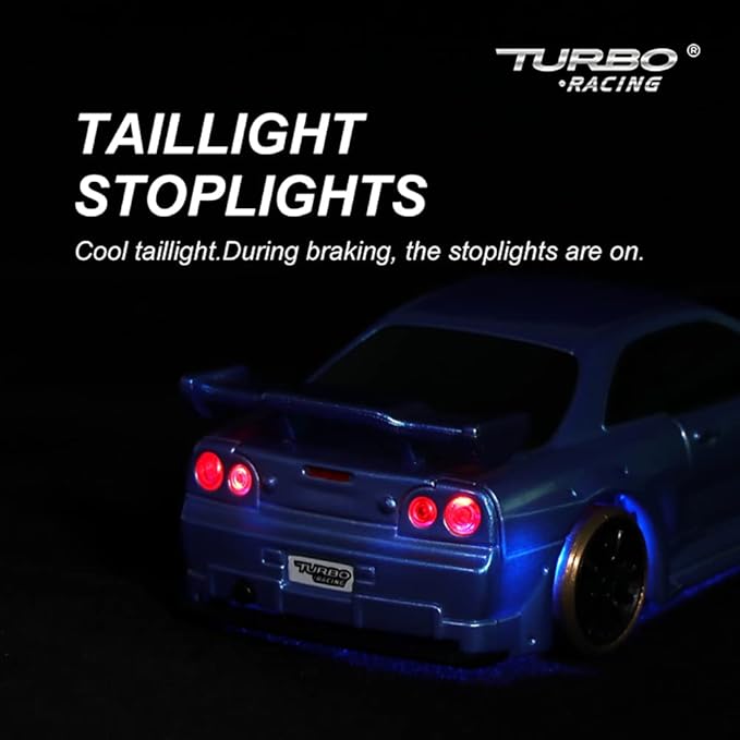 Turbo Racing 1:76 Scale Drift RC Car with Gyro Mini Full Proportional RTR 2.4GHZ Remote Control with 2 Replaceable Body Shell (C64-BLUE)