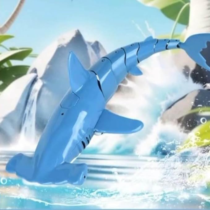 Beach and Summer Pool Remote Control Shark Boat Bath Toy RC Submarine Robo Shark Model Realistic Wiggle-Tail Electric Fish Hammerhead and Dusky Sharks Kids Gift Pool Toy for Ages 6–12 (Gray)