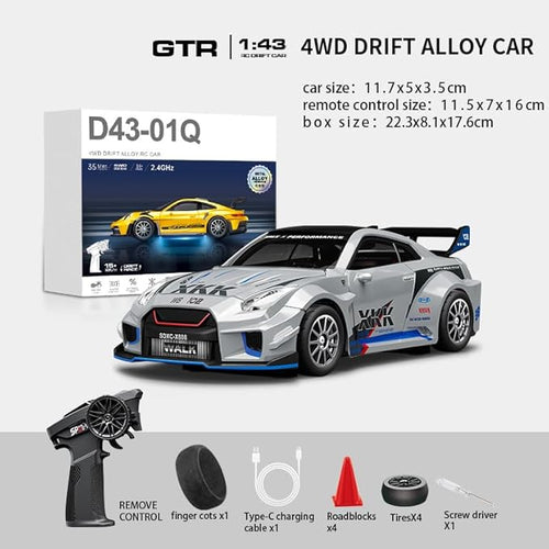 1/43 Scale RC Drift Car 2.4G Full Proportional 4WD Remote Control Car with Gyro Adjustable Speed &amp LED Lights Alloy RC Vehicle for Adult