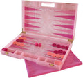 Luxury Backgammon Set Board Game with Dust Bag Marbled Pink with Gold Hardware Acrylic Material 14 Complete Game Pieces for Adults and Kids